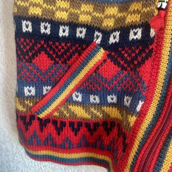 100% Alpaca Knit Hooded Western Aztec Boho Southwest Unisex Kids Sweater Zip - Picture 4 of 9